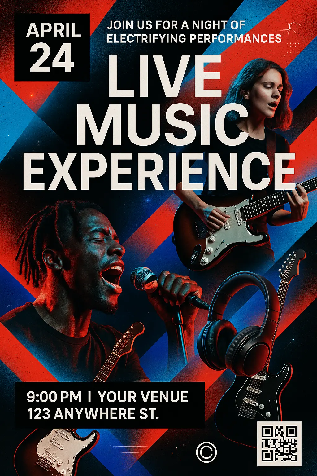 Event Poster template for a lively music concert featuring dynamic visuals