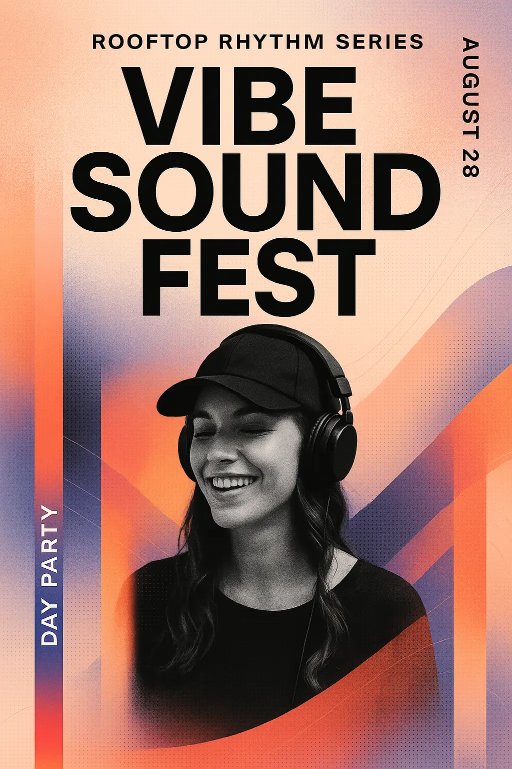 Event Poster template for rooftop DJ day party with bold design