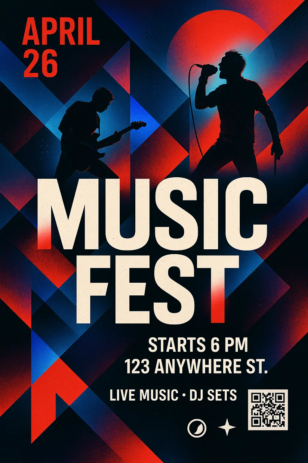 Music event poster template with bold geometric design