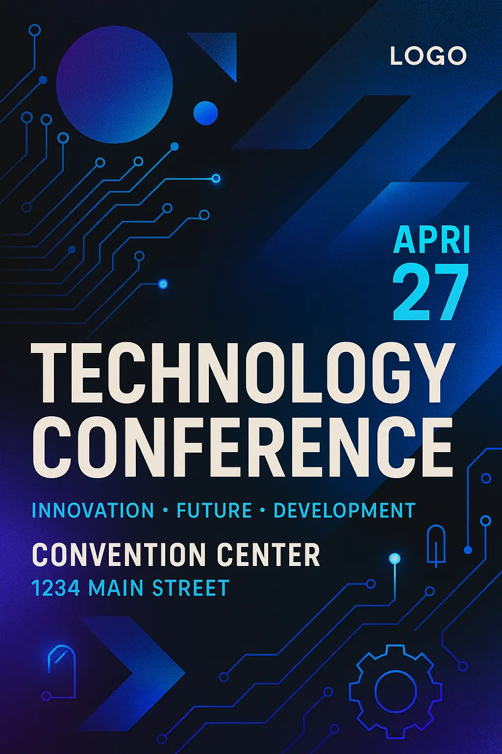 Technology conference event poster template with geometric elements