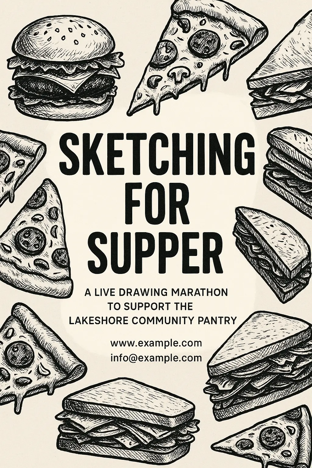 Hand-drawn food charity Event Poster template with bold text