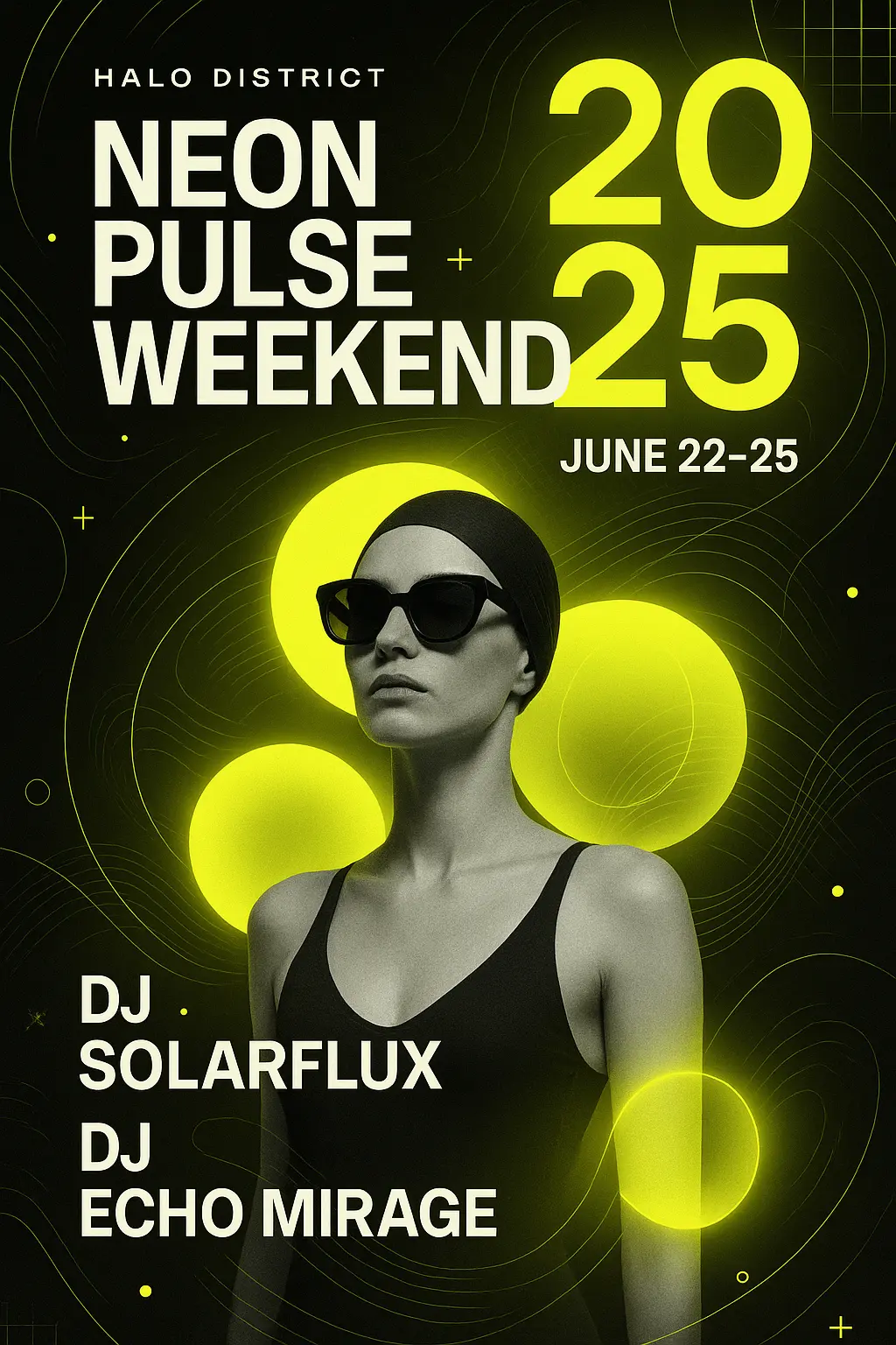 Event Poster template with neon circles and music theme