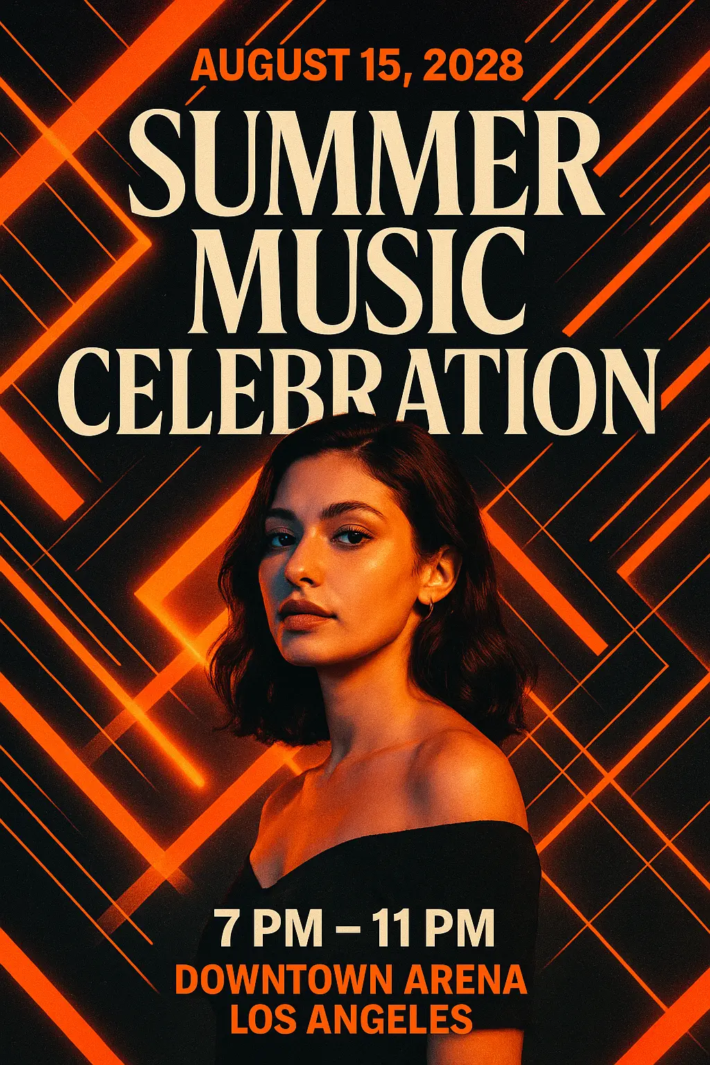 Event Poster template for Summer Music Celebration with geometric patterns.