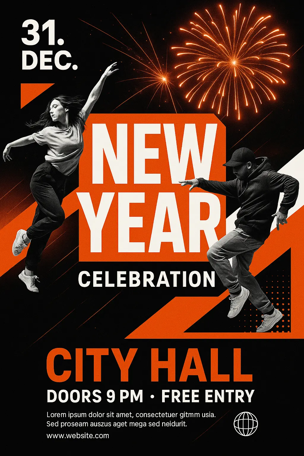 Event Poster template featuring dancers and vibrant geometric design