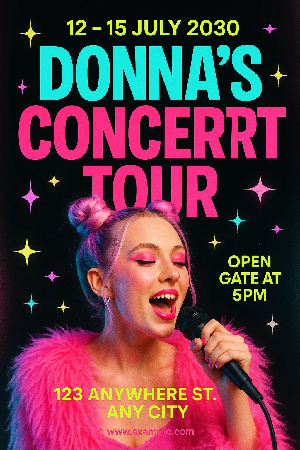 Donna's Concert Tour Event Poster template featuring a stylish performer and vibrant design