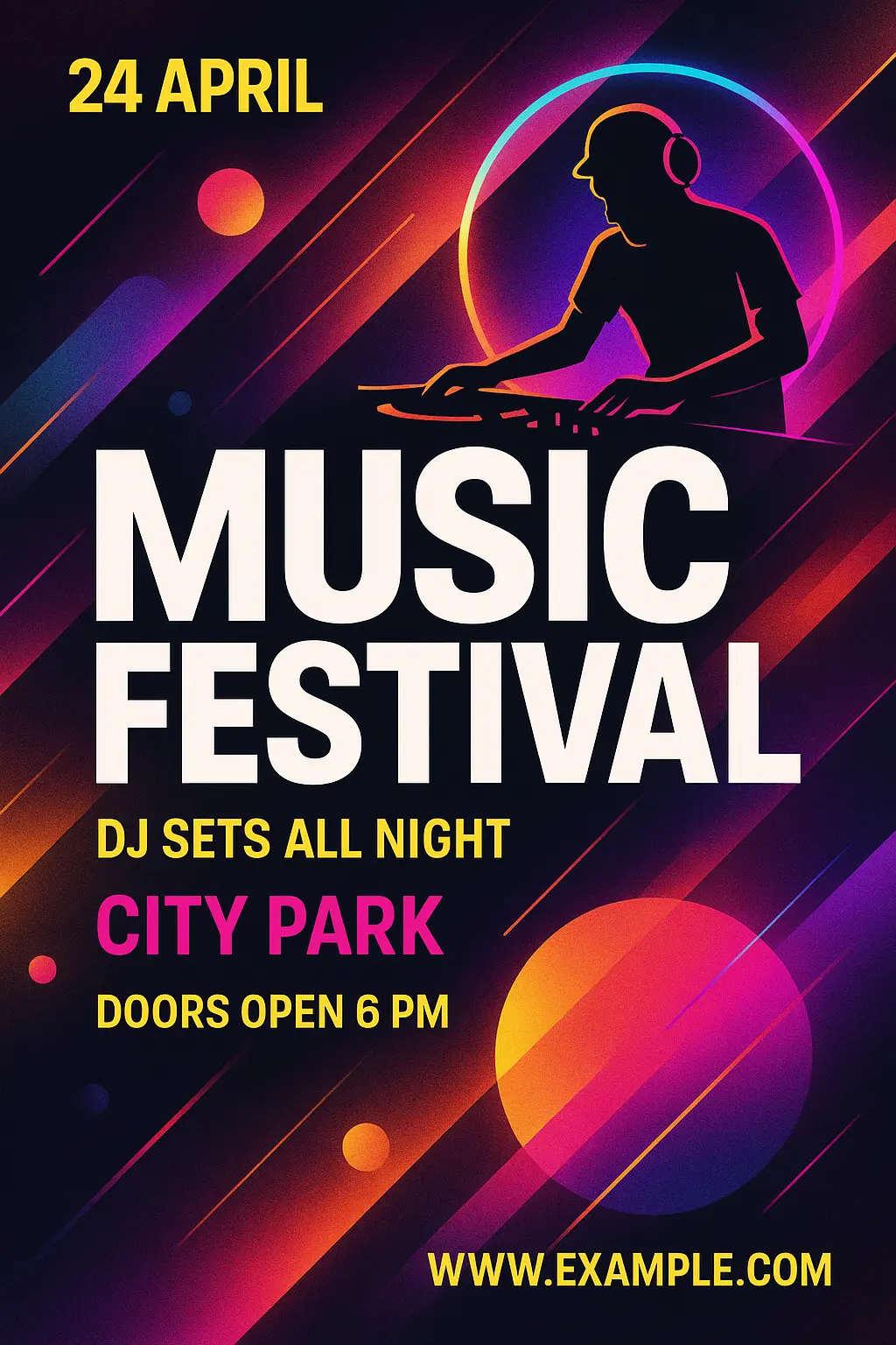 Event Poster template with dynamic design and vibrant neon colors.
