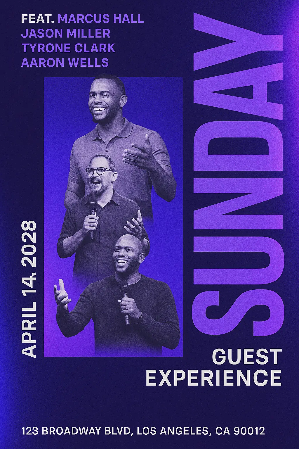 Modern Event Poster template with speakers and bold Sunday title