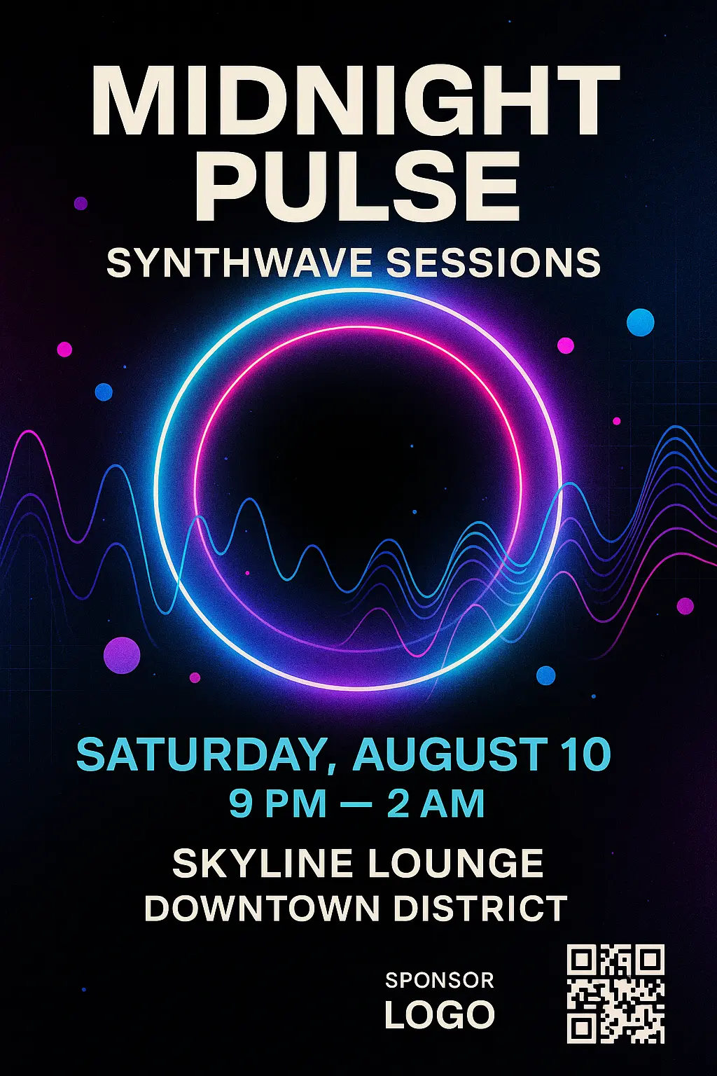 Event Poster template with neon colors and abstract synthwave theme