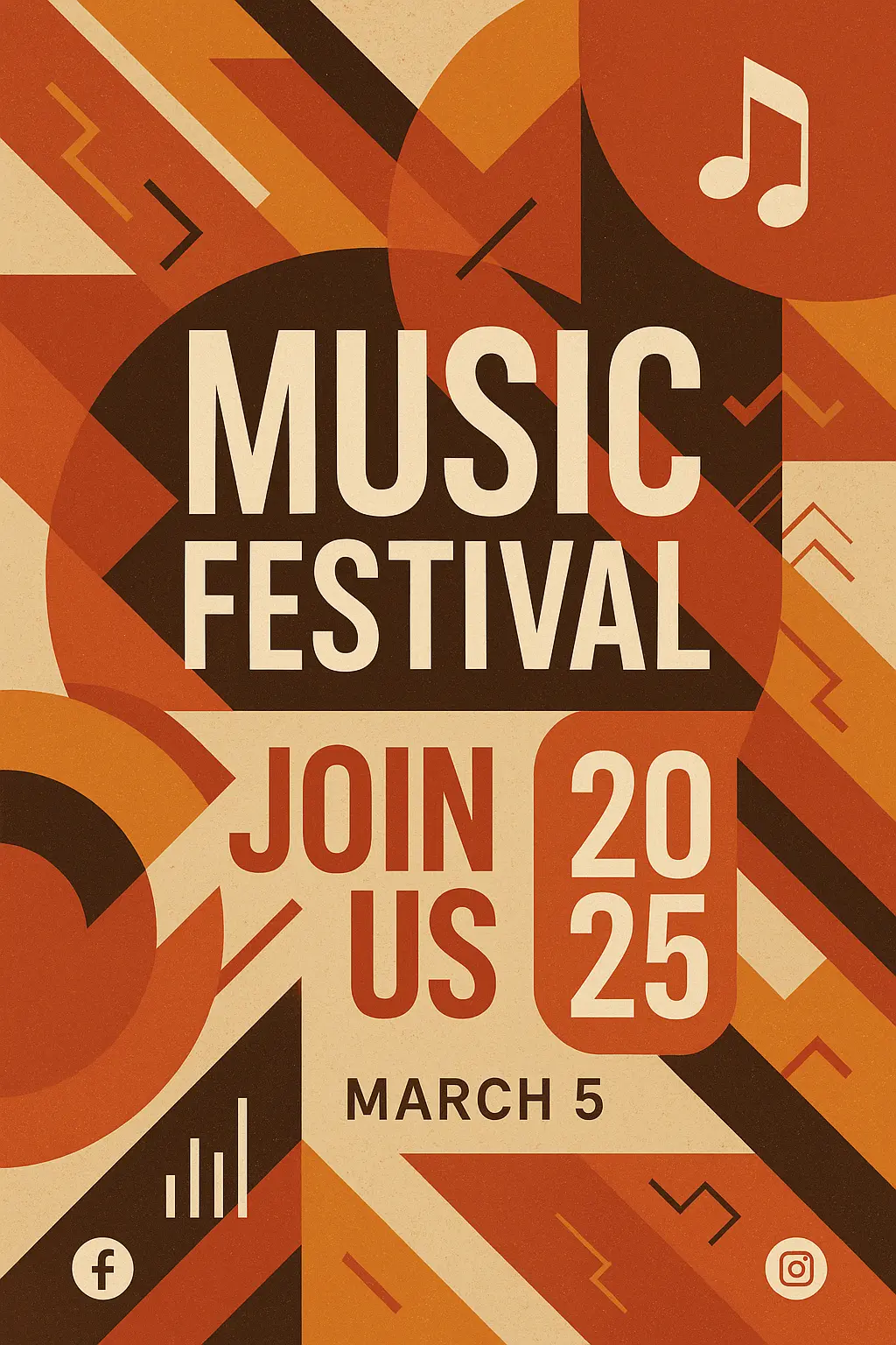 Music festival event poster template featuring bold geometric design and vibrant colors