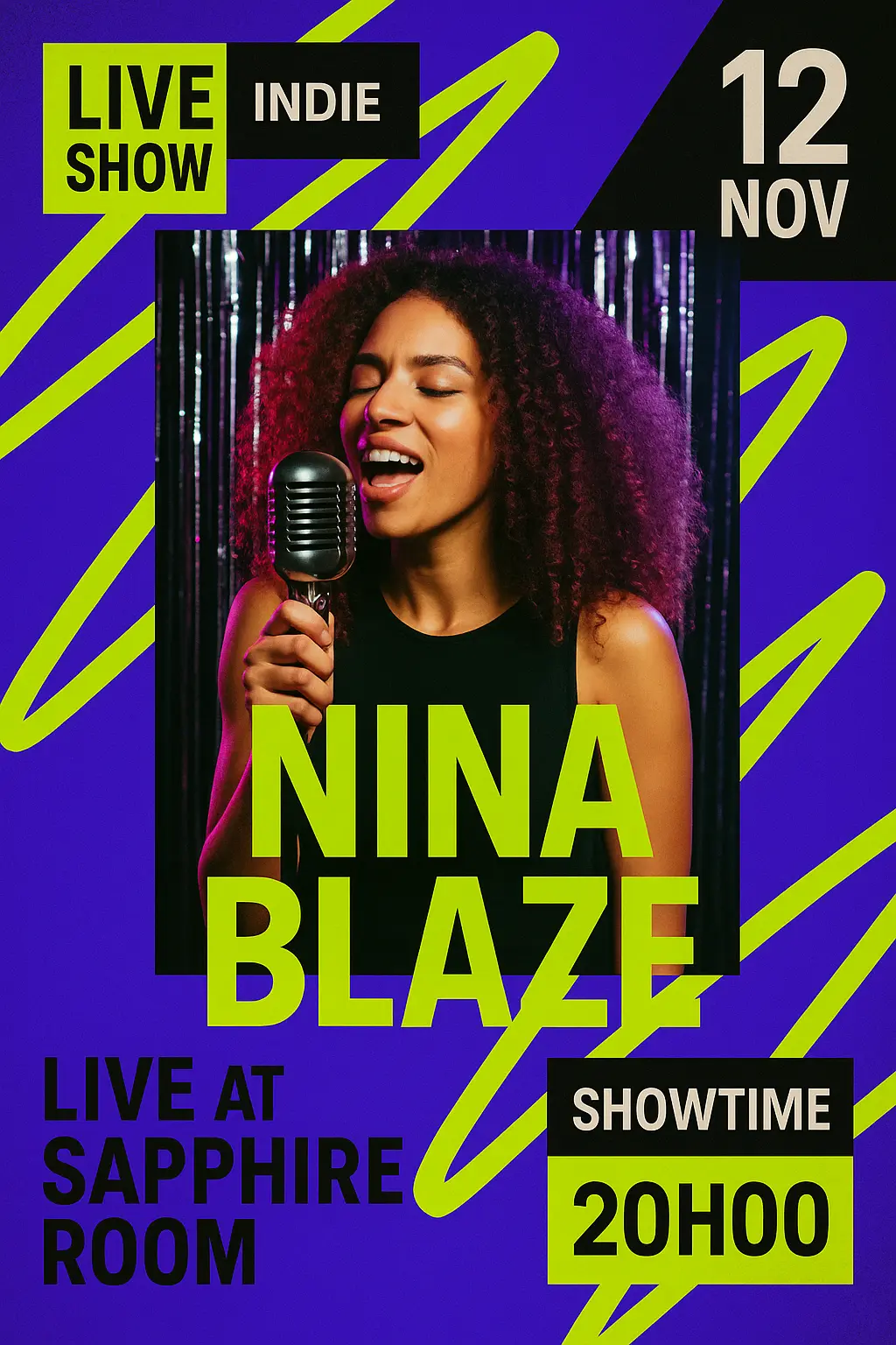Event Poster template for indie music night with bold colors