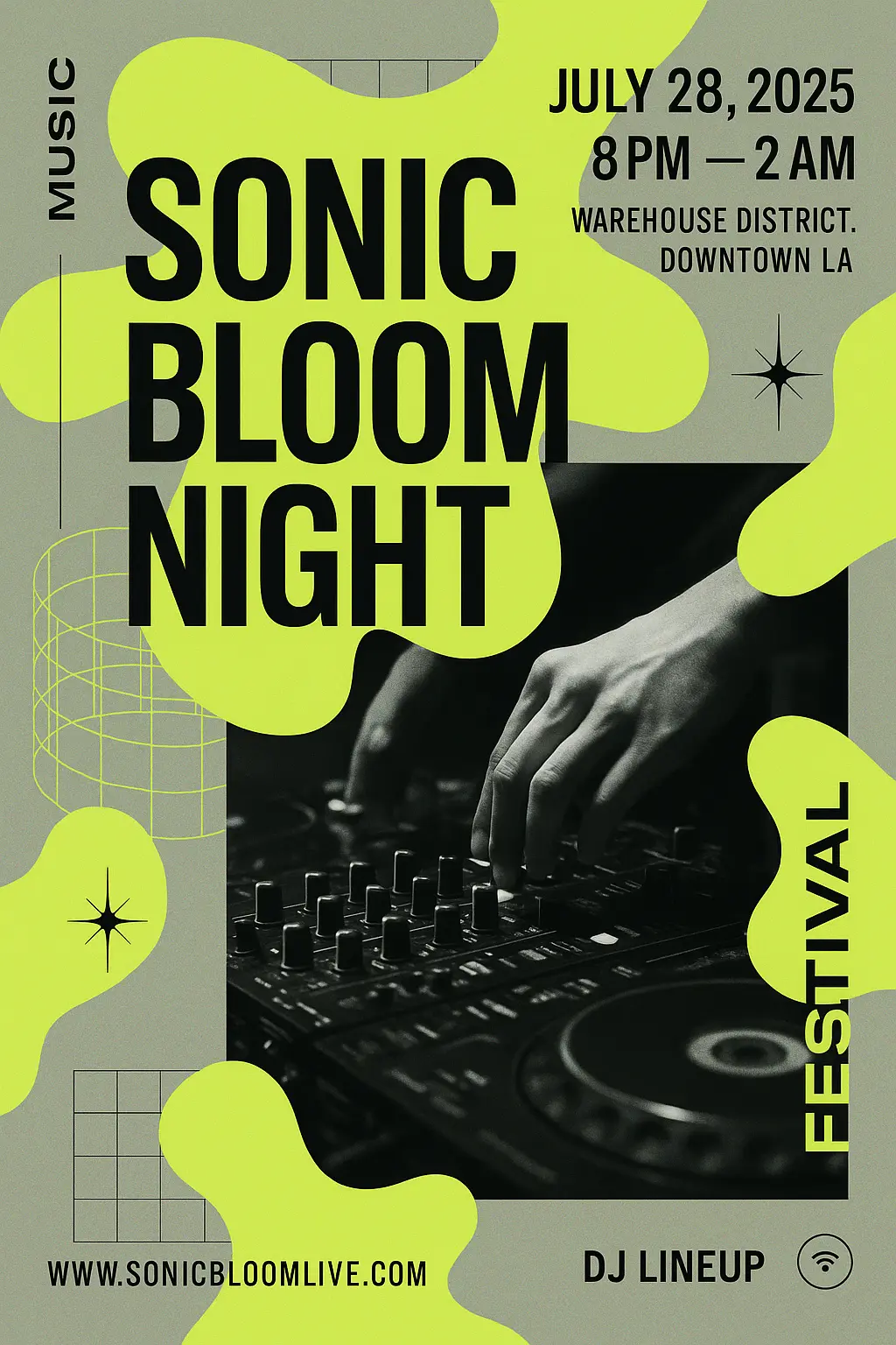 Event Poster template with DJ theme and modern design