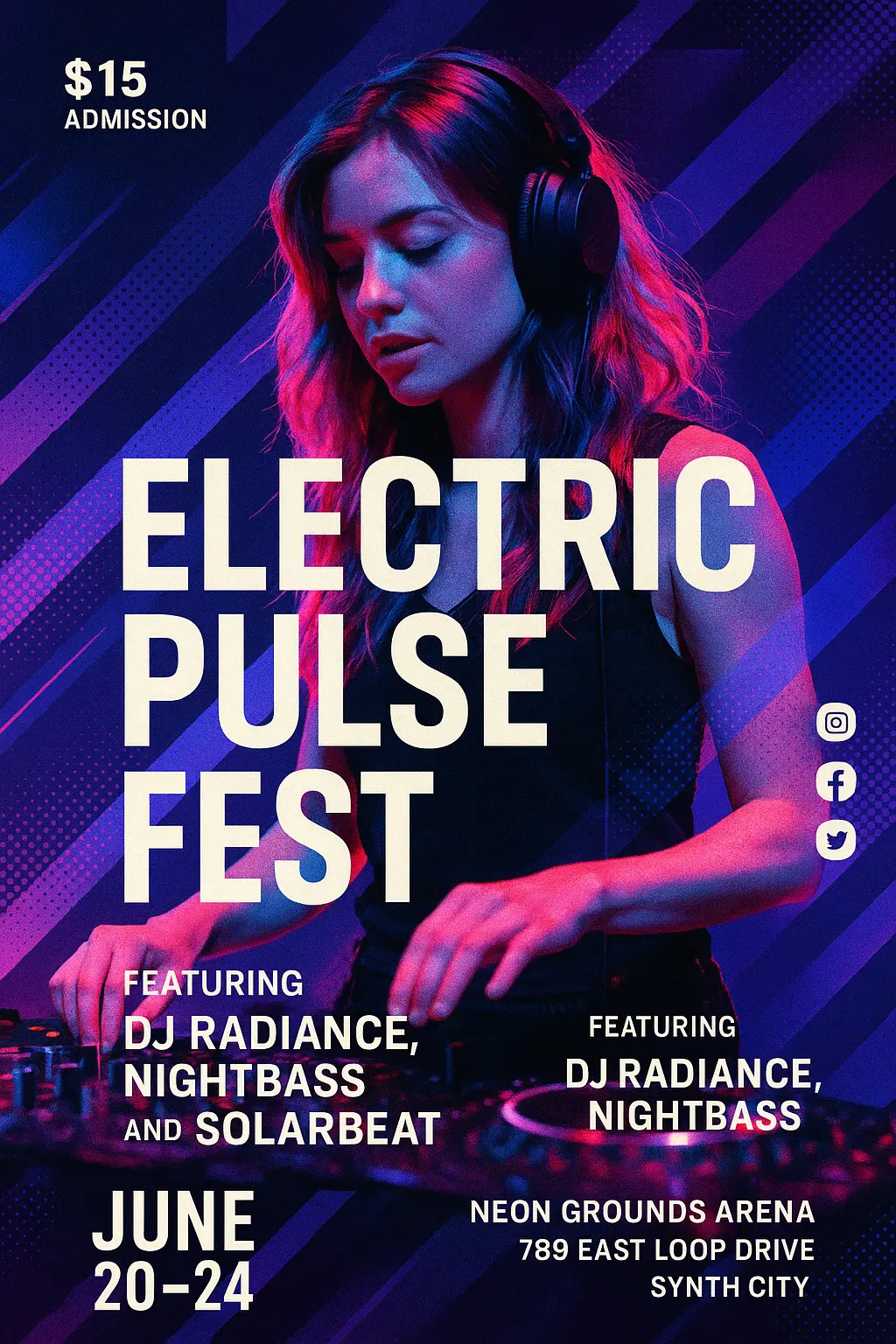 EDM Event Poster template with bold text and DJ photo