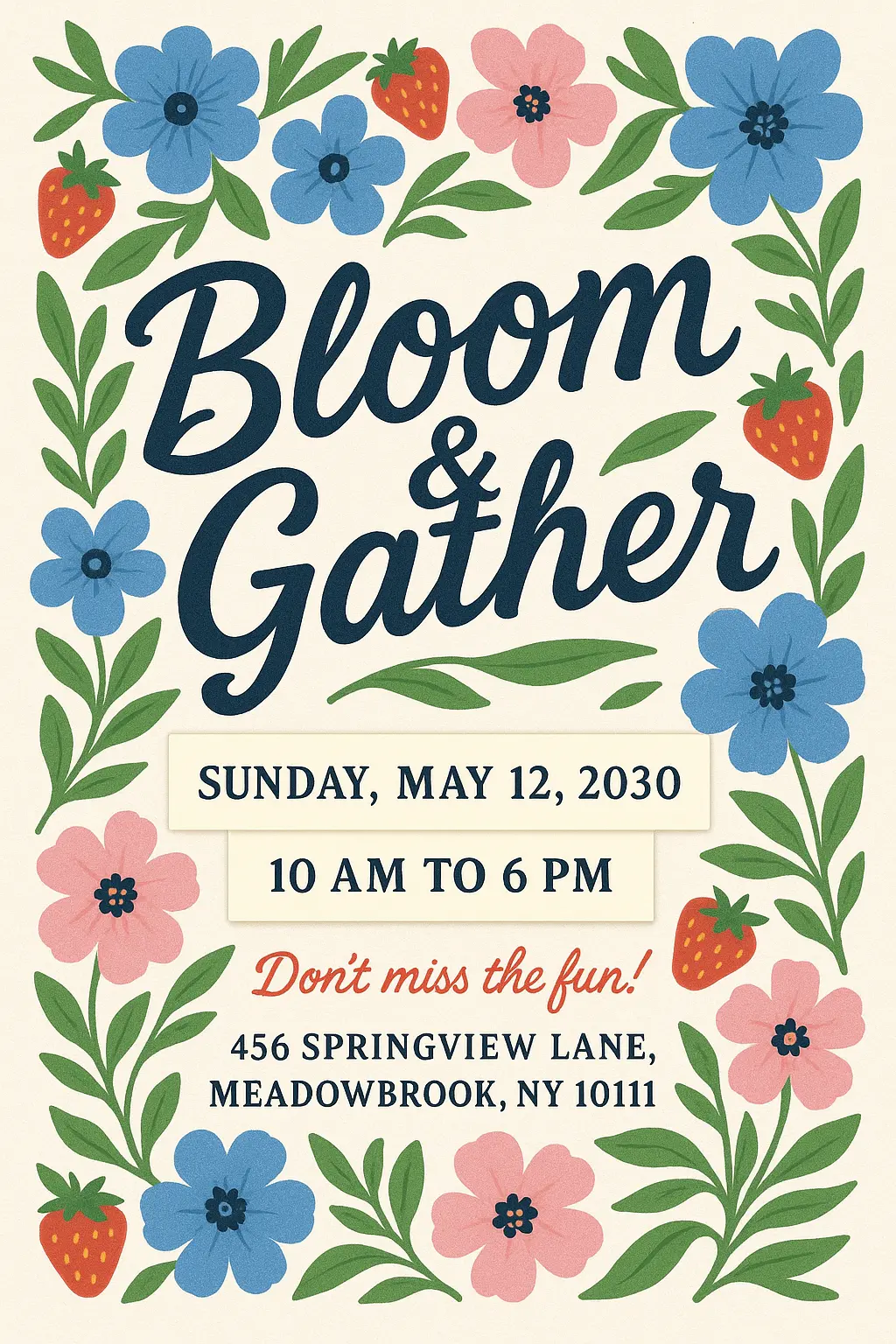Spring floral Event Poster template with playful hand-drawn style