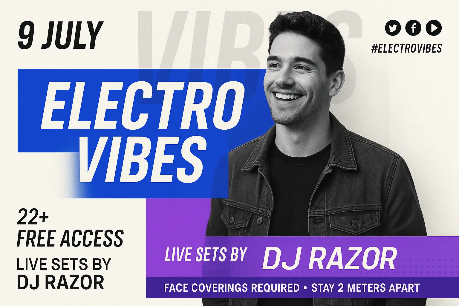 Modern Event Poster template with DJ and techno party theme