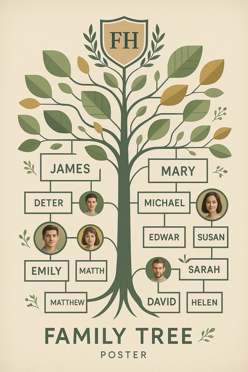 Family Tree Poster template with modern geometric design