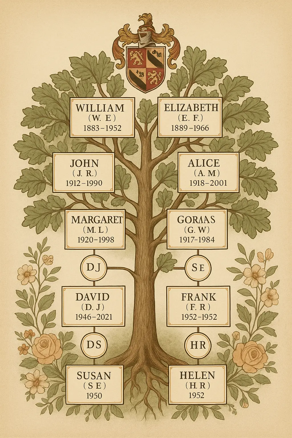 Vintage Family Tree Poster template with elegant generational layout