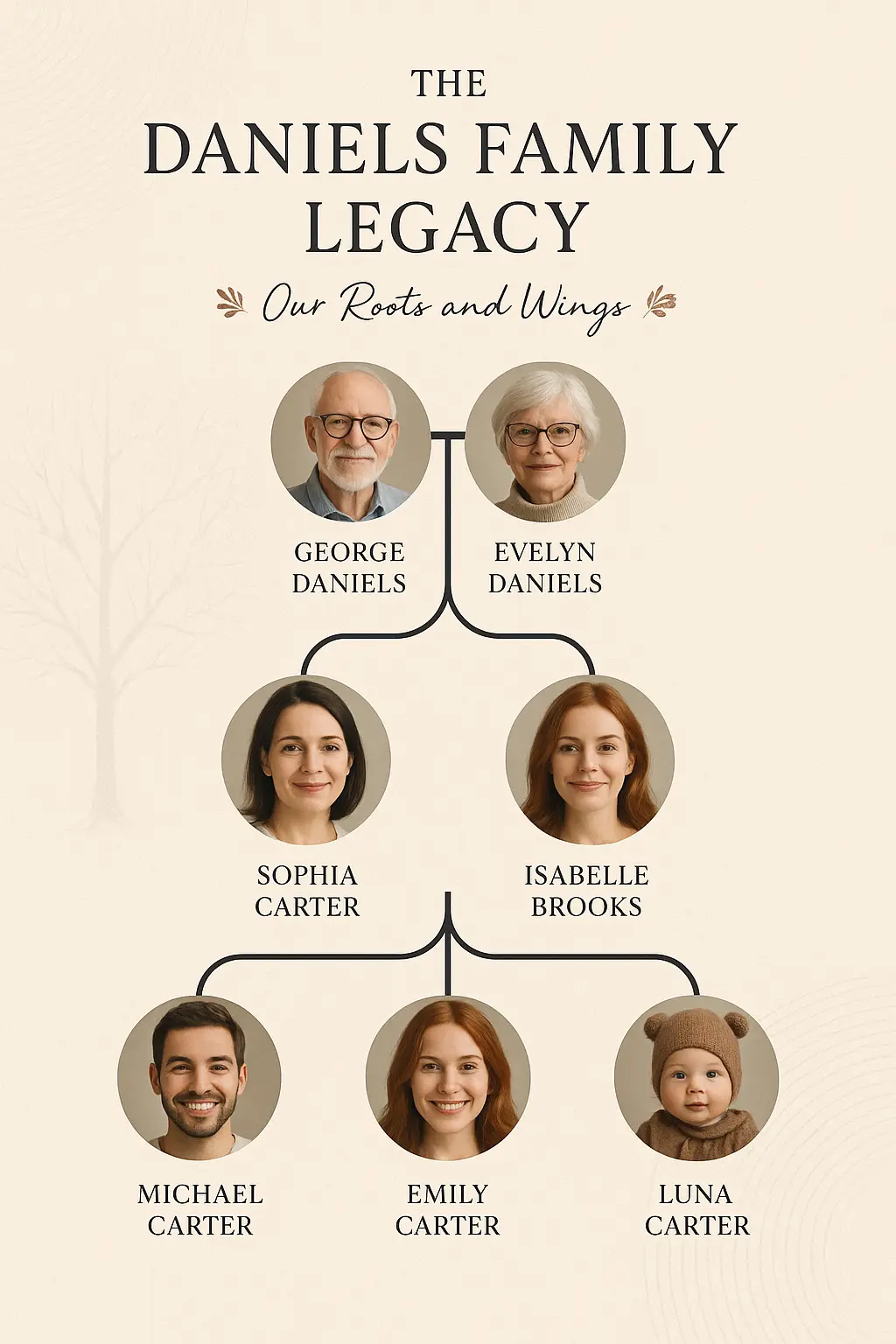 Modern Family Tree Poster template with circular photo layout