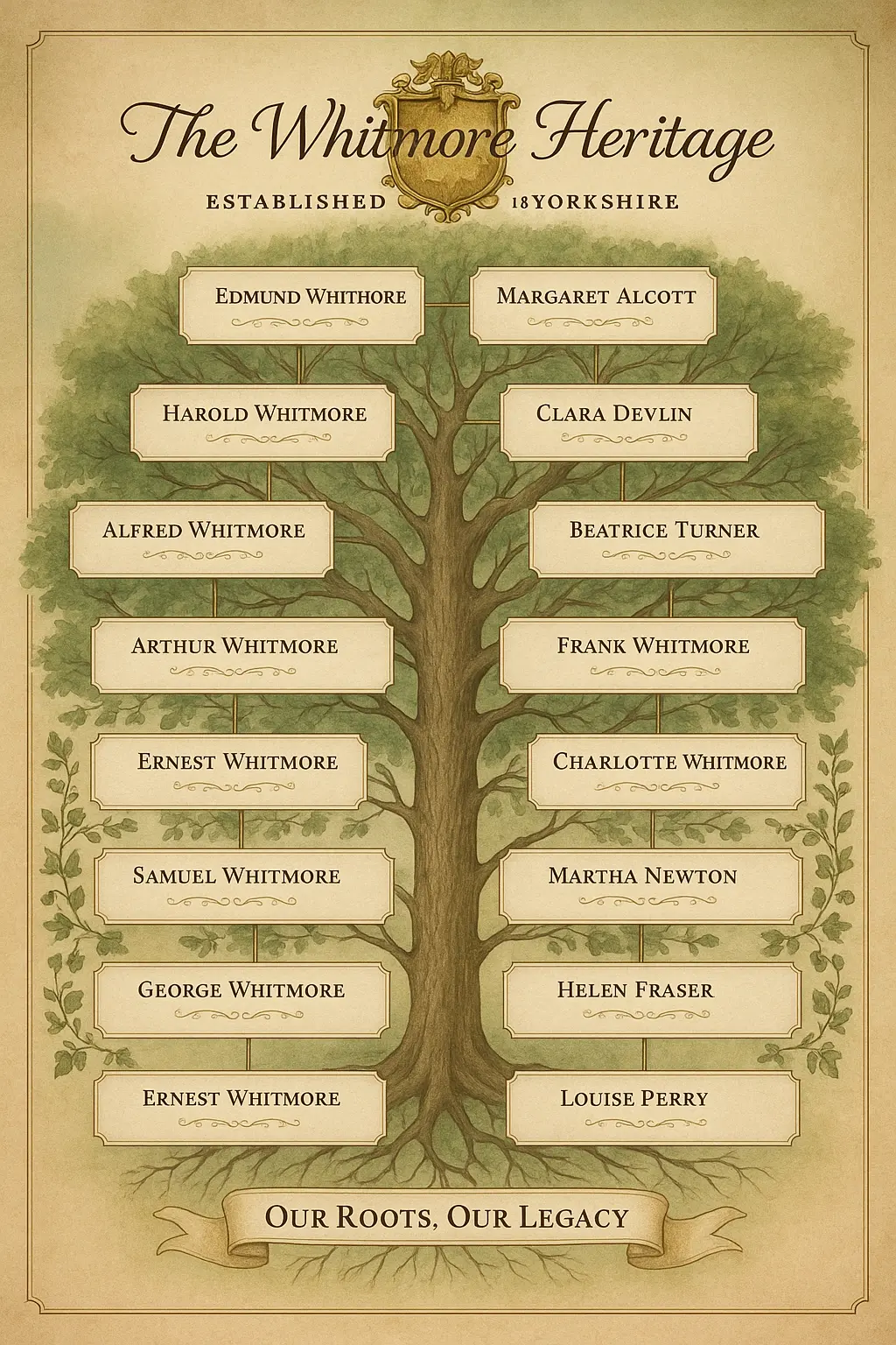 Vintage Family Tree Poster template with elegant tree layout