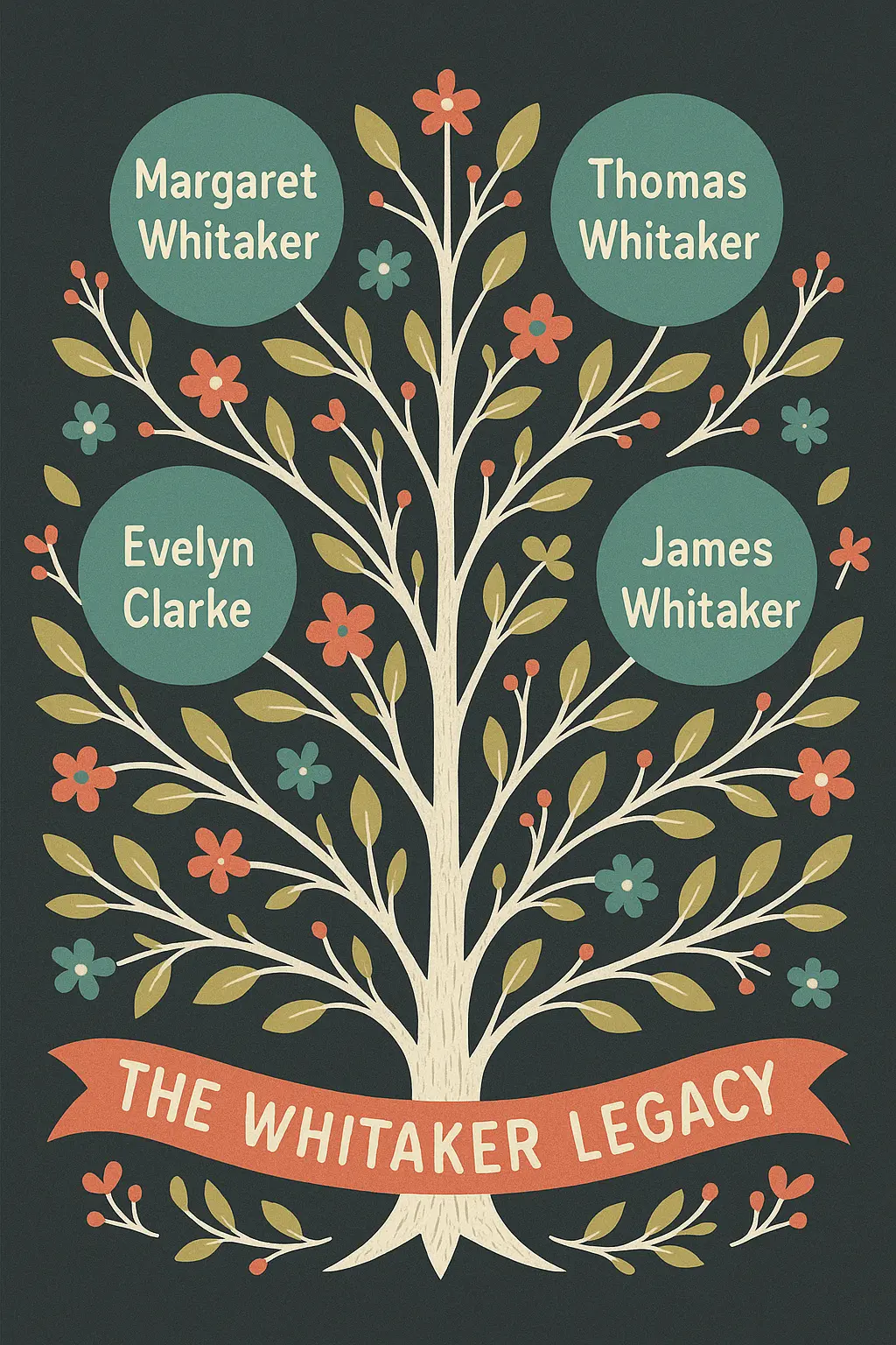 Whimsical Family Tree Poster template with teal name circles