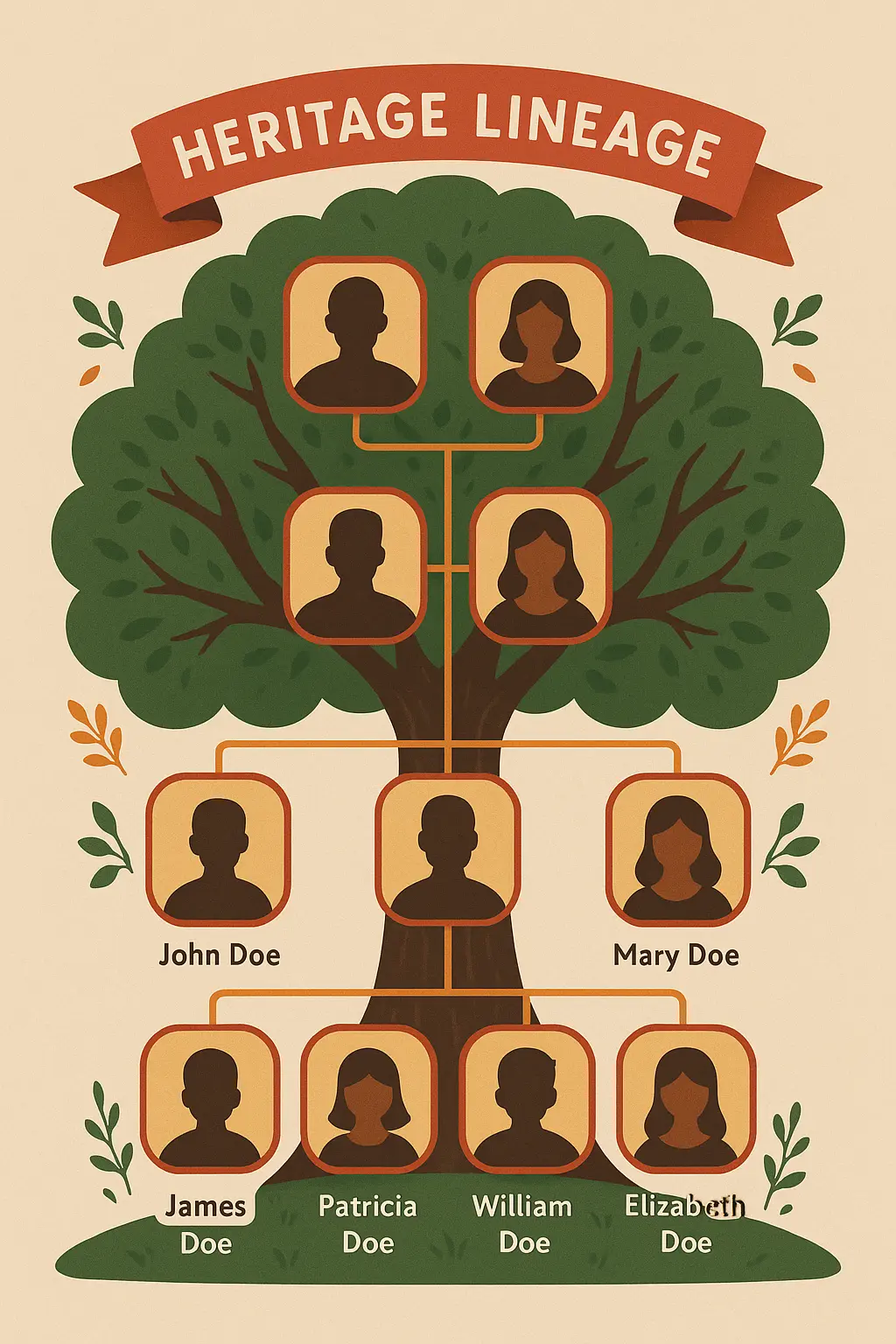 Colorful Family Tree Poster template with oak tree layout