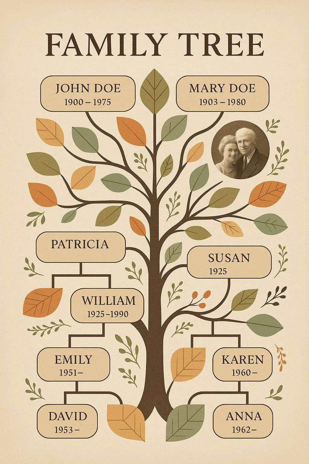 Family Tree Poster template with geometric tree design