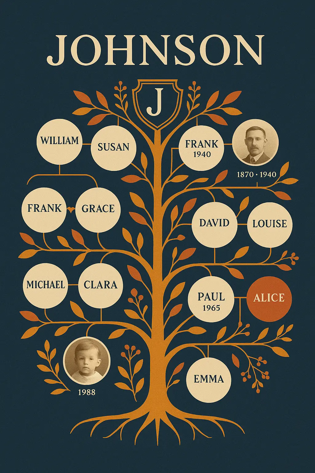Family Tree Poster template with modern geometric design.