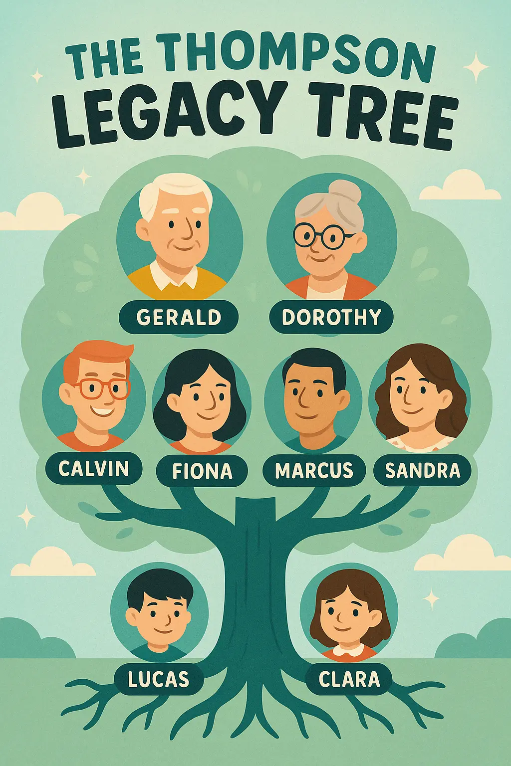 Playful Family Tree Poster template with illustrated members