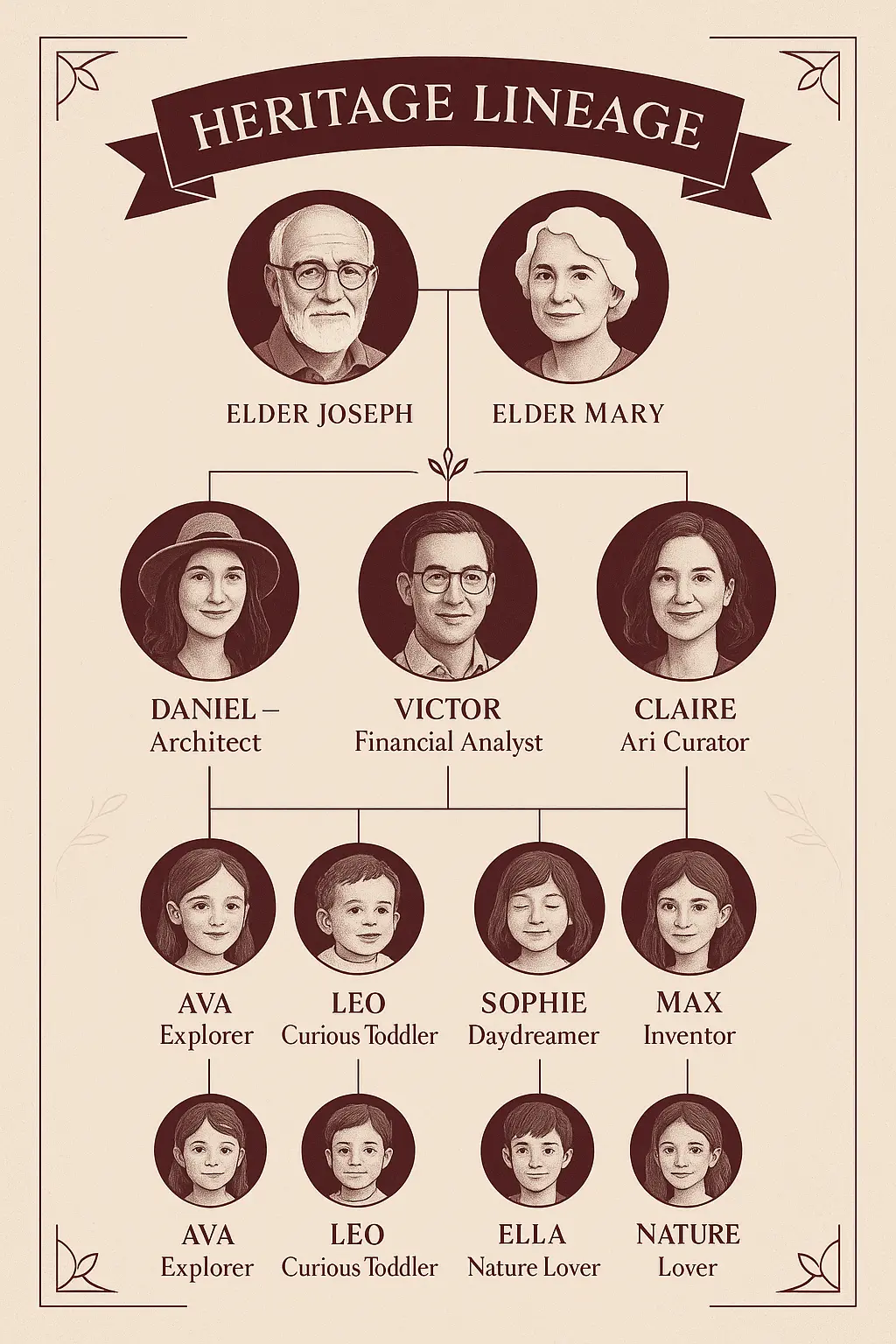 Modern Family Tree Poster template with photos and names