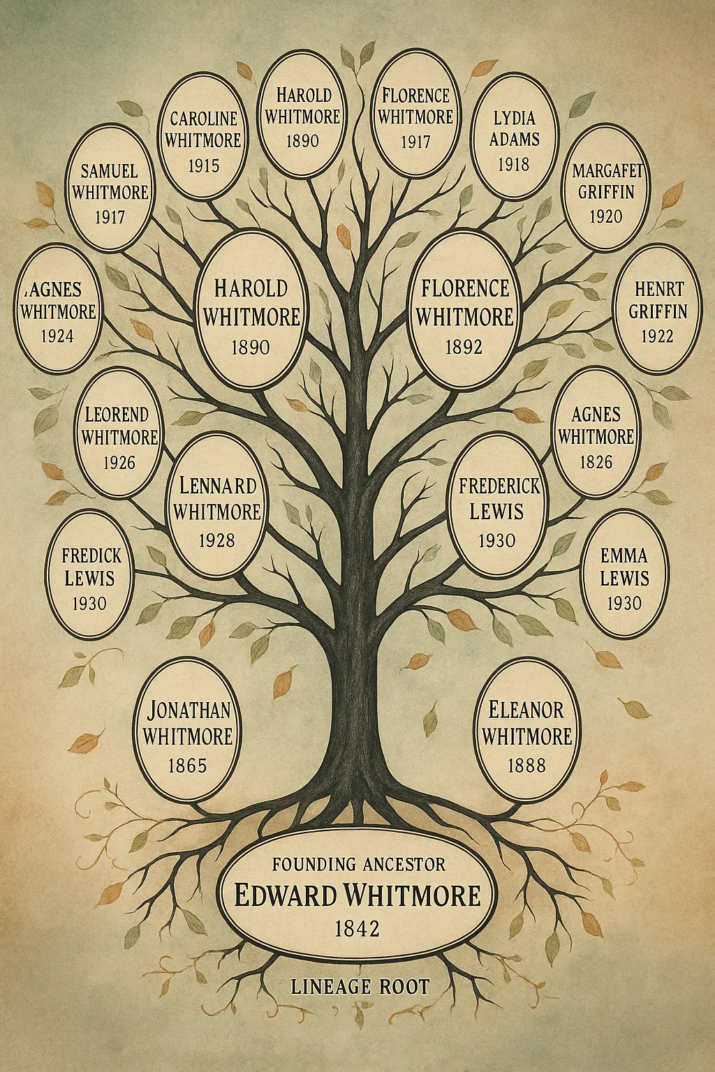 Elegant vintage Family Tree Poster template with ornate branching layout