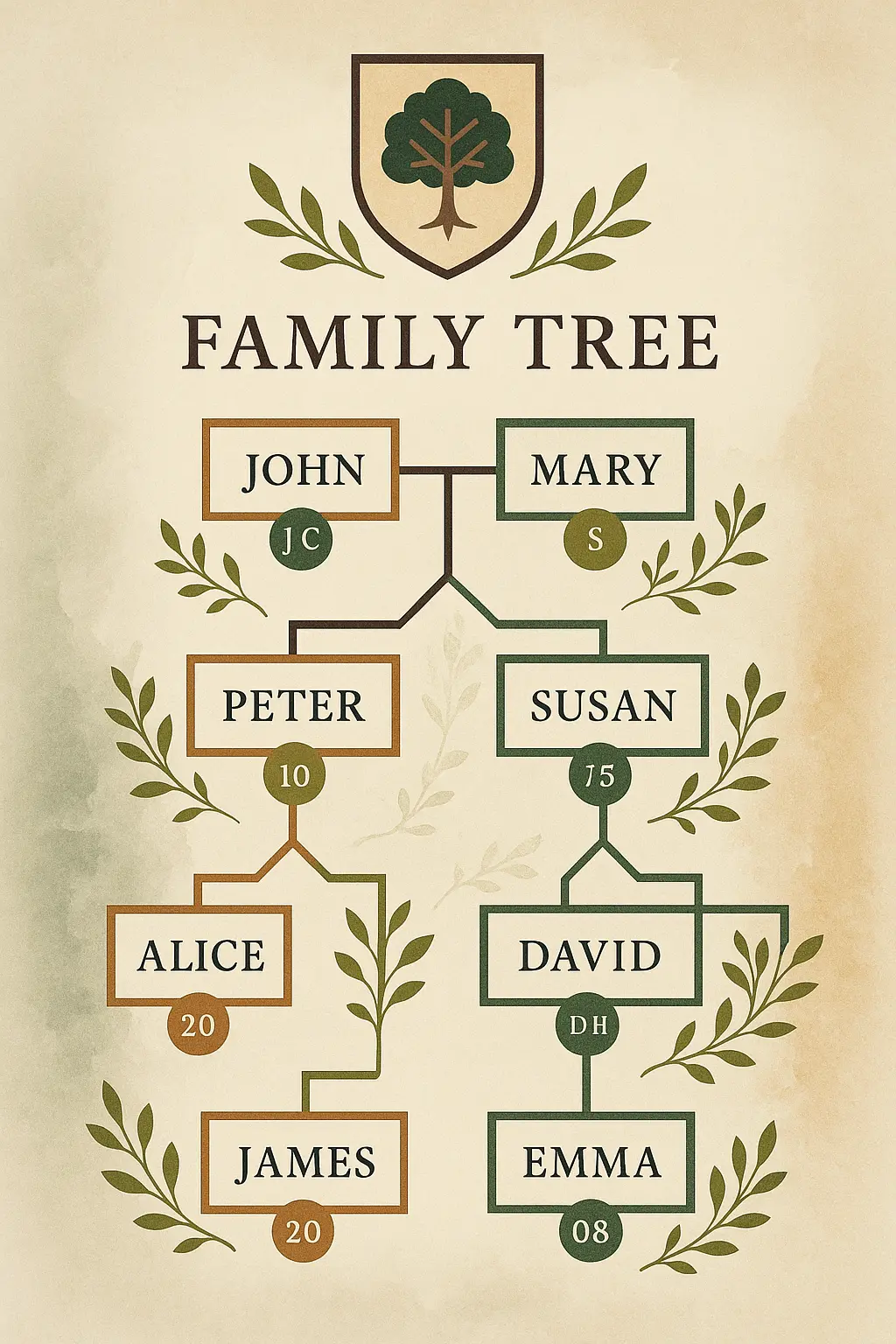 Modern geometric Family Tree Poster template with branching generations.