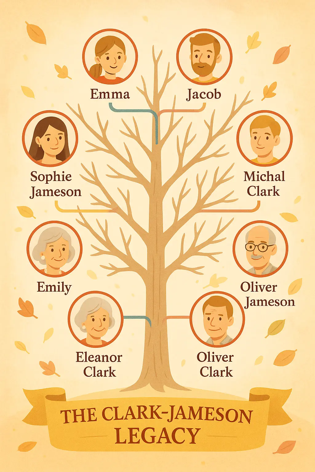 Colorful Family Tree Poster template with generations and photo circles