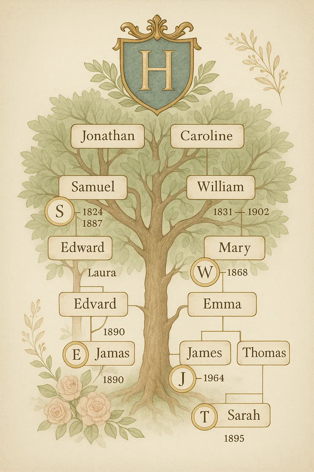 Vintage Family Tree Poster template with branching generations