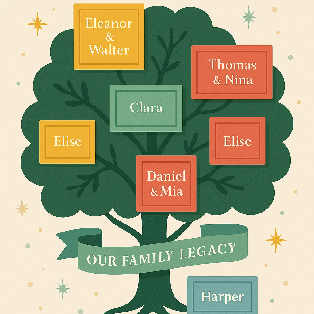 Modern Family Tree Poster template with colorful photo frames