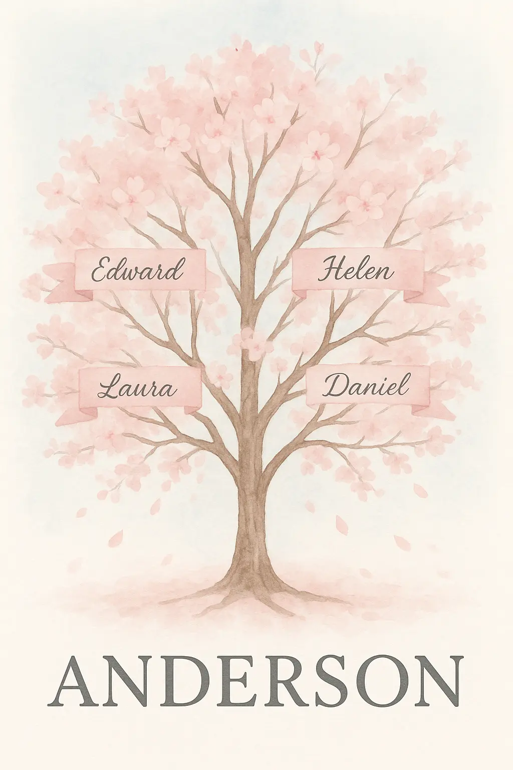 Cherry blossom Family Tree Poster template with elegant layout
