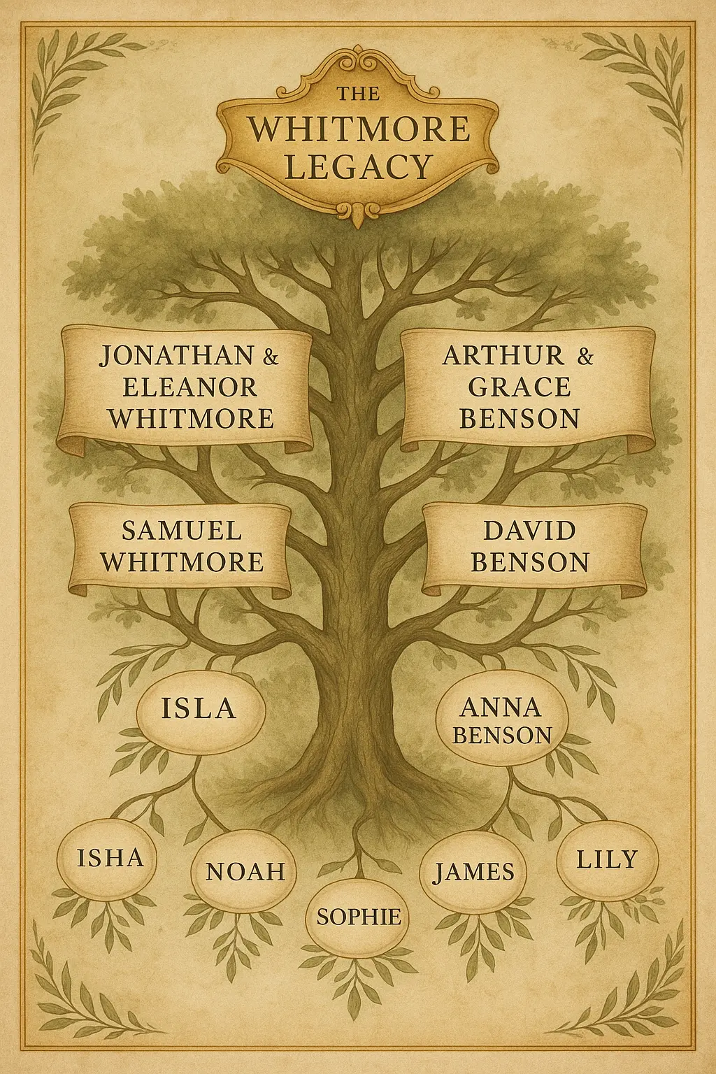 Vintage Family Tree Poster template with elegant tree layout