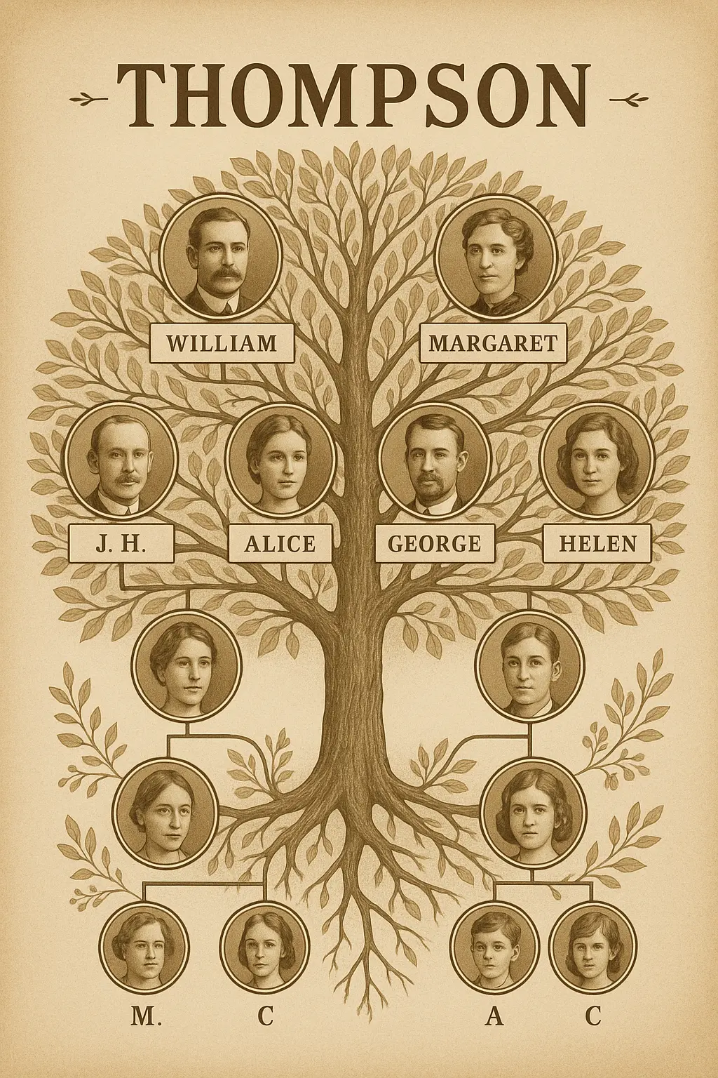 Vintage Family Tree Poster template with connected family members