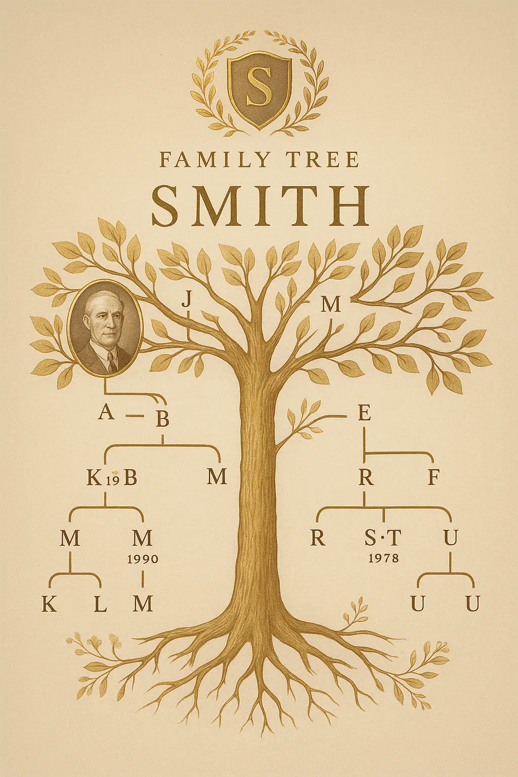 Family Tree Poster template with vintage style and branching diagram