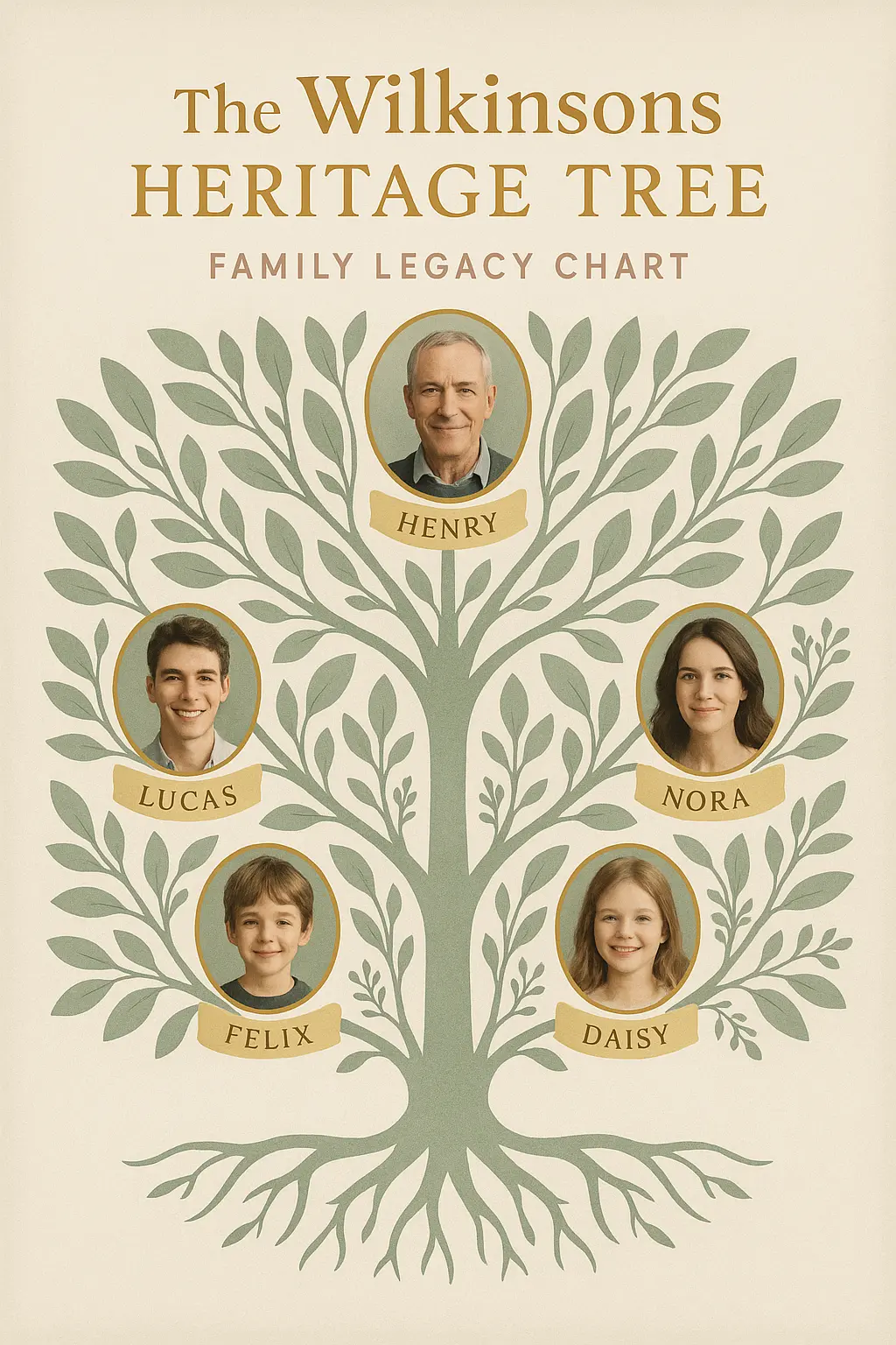 Scandinavian Family Tree Poster template with photos and names