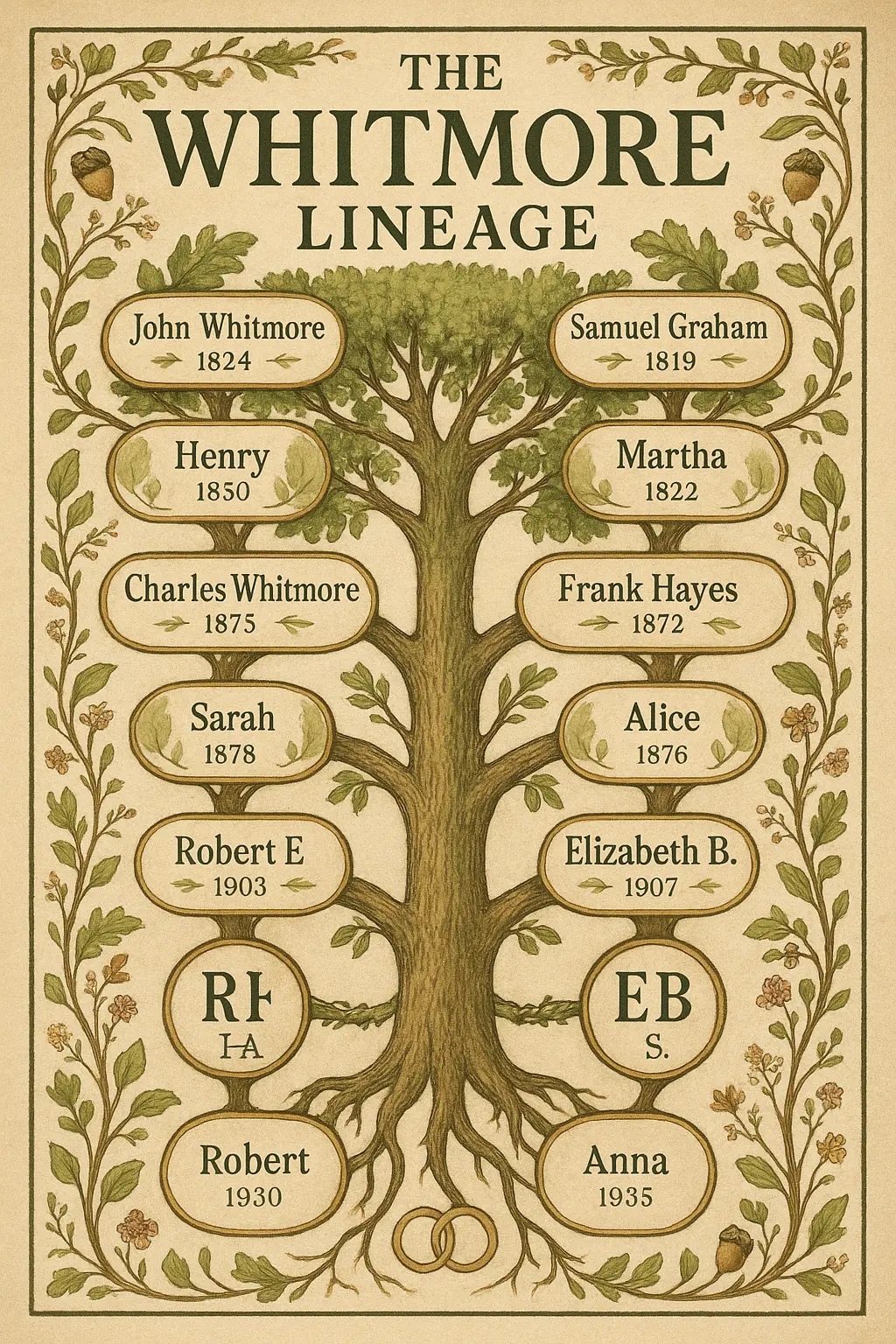 Vintage Family Tree Poster template with symmetrical tree layout