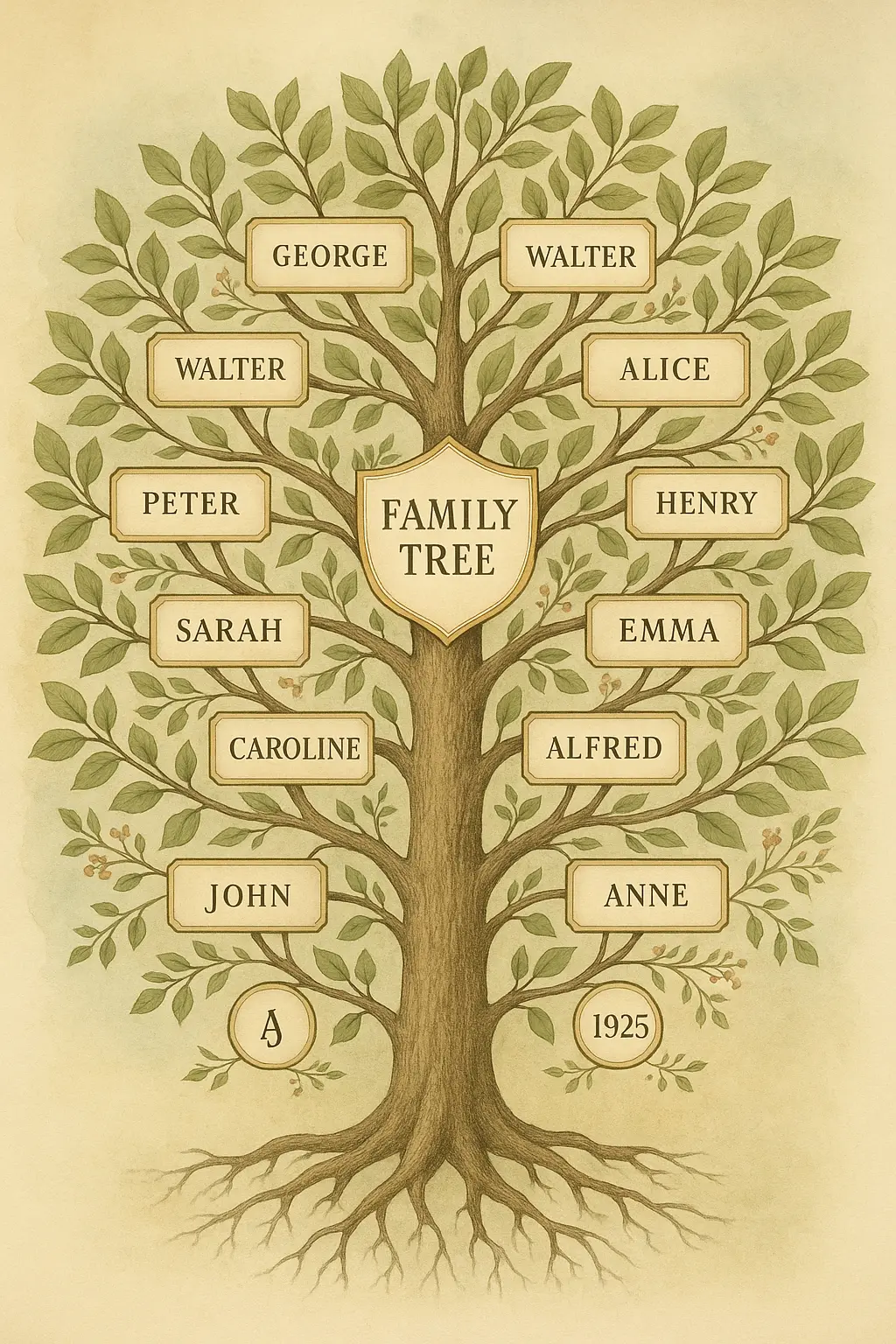 Family Tree Poster template with vintage design and elegant branches