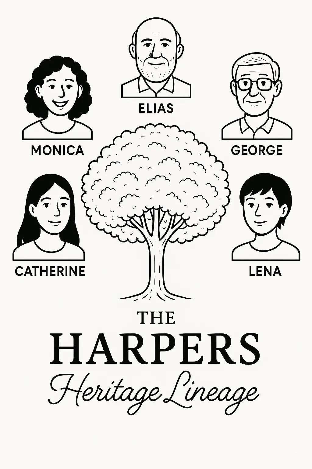Black and white Family Tree Poster template with portraits