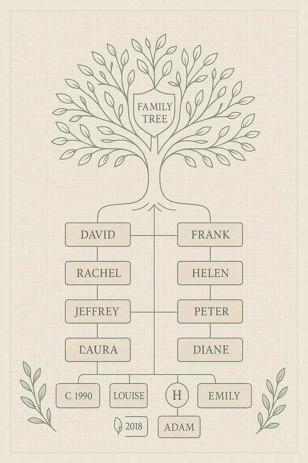 Family Tree Poster template with minimalist design and branching generations.