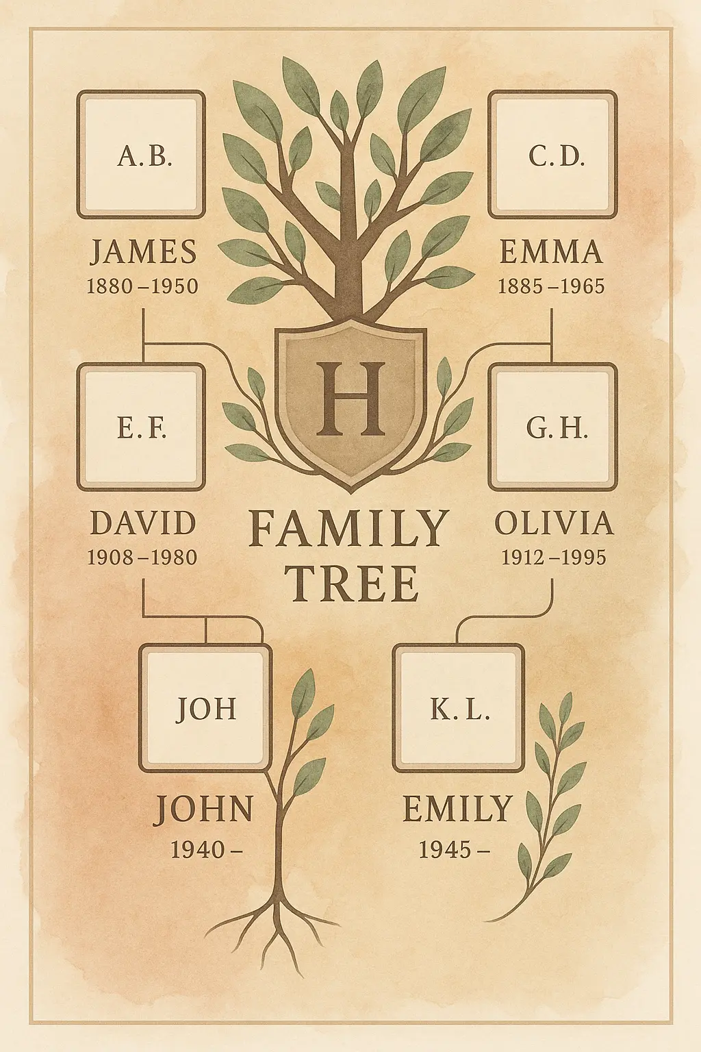 Family Tree Poster template with geometric design, elegant family tree branches