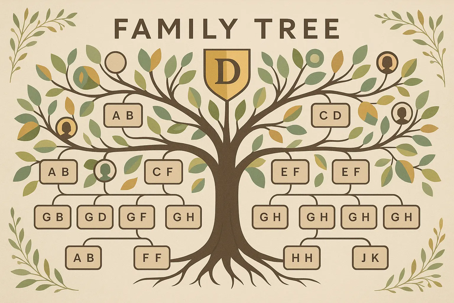 Vintage Family Tree Poster template with elegant generational layout