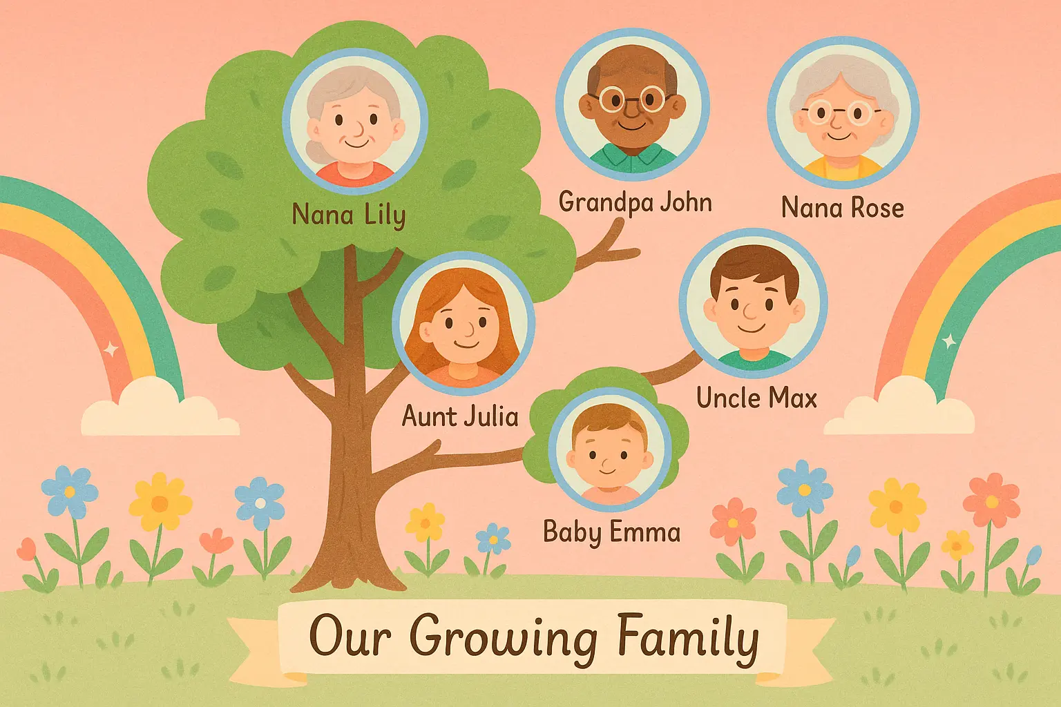 Elegant vintage Family Tree Poster template with detailed oak branches