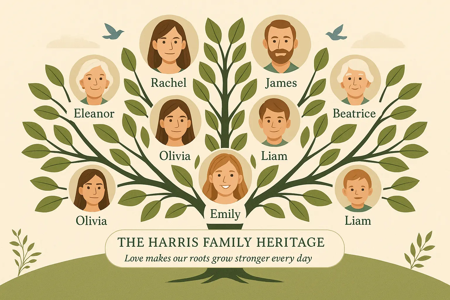 Vintage Family Tree Poster template with generations in elegant layout