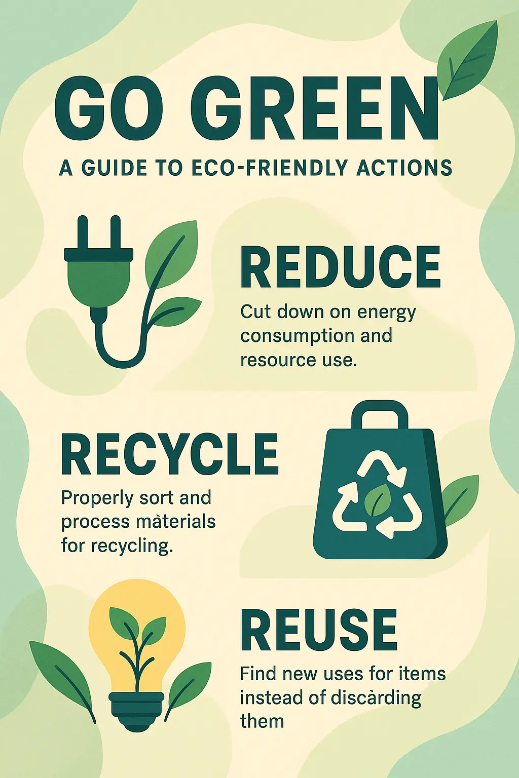 Informational Poster template for environmental conservation with reduce, recycle, reuse icons