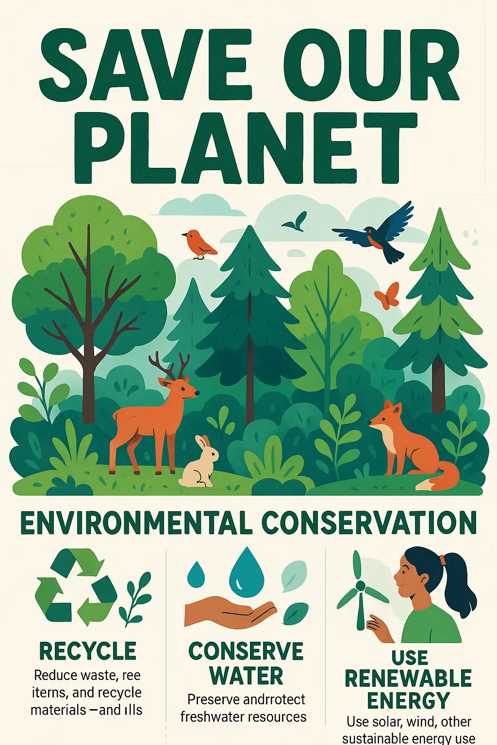 Environmental conservation Informational Poster template with eco-friendly actions