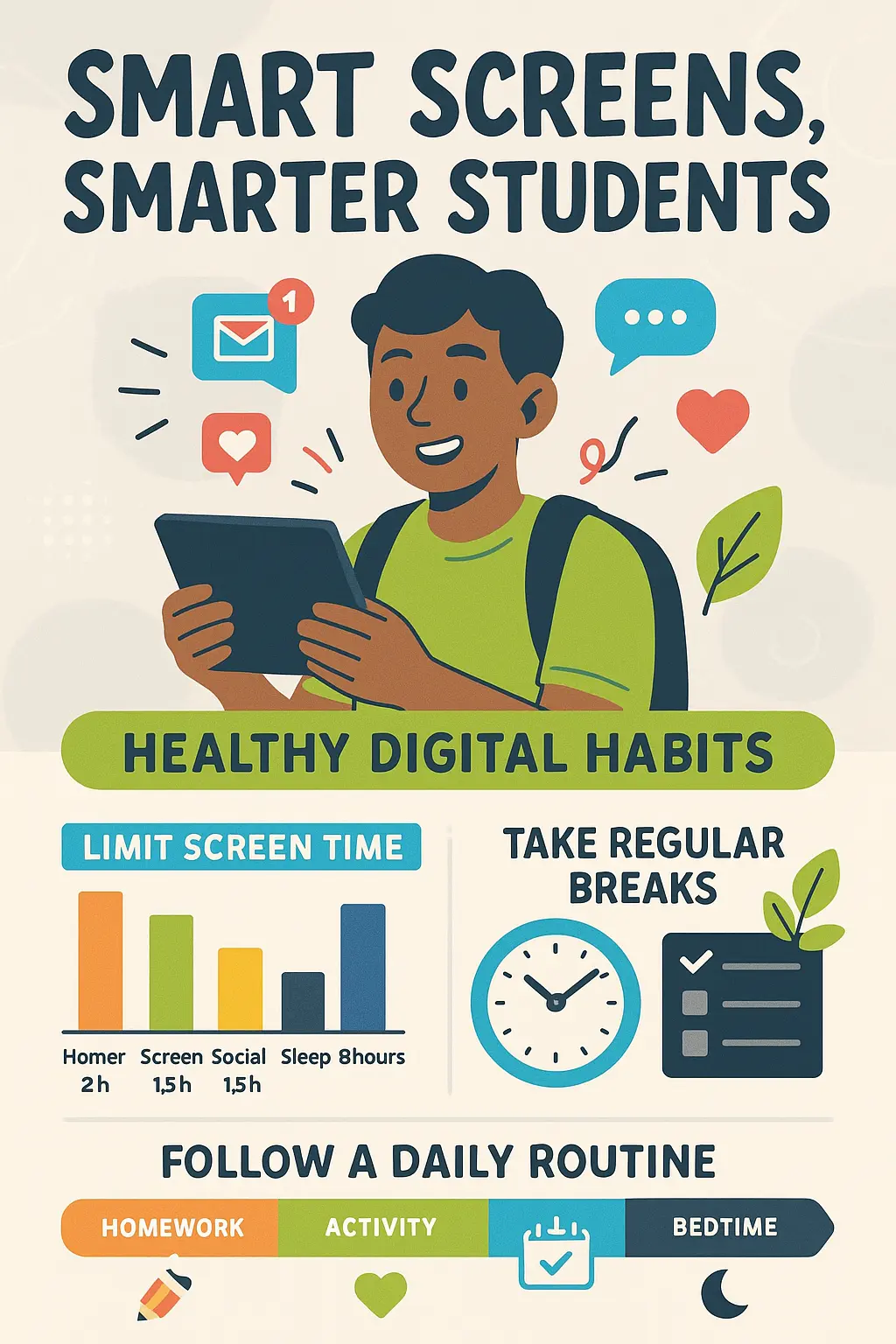 Informational Poster template on healthy digital habits for students