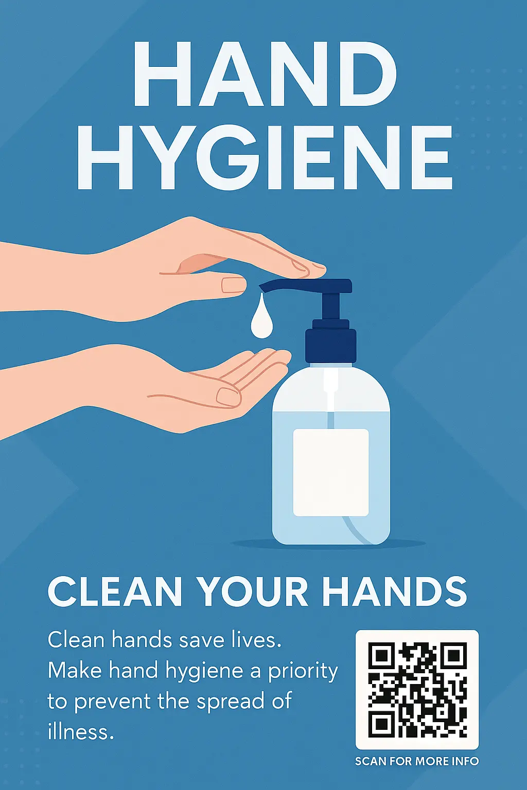Informational Poster template promoting hand hygiene with minimalistic illustration